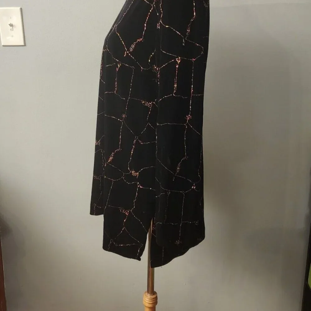 R&M Richards Karen Kwong Vintage Black Velvet Multi-Color Sparkle Tunic Size 14 - Picture 6 of 11